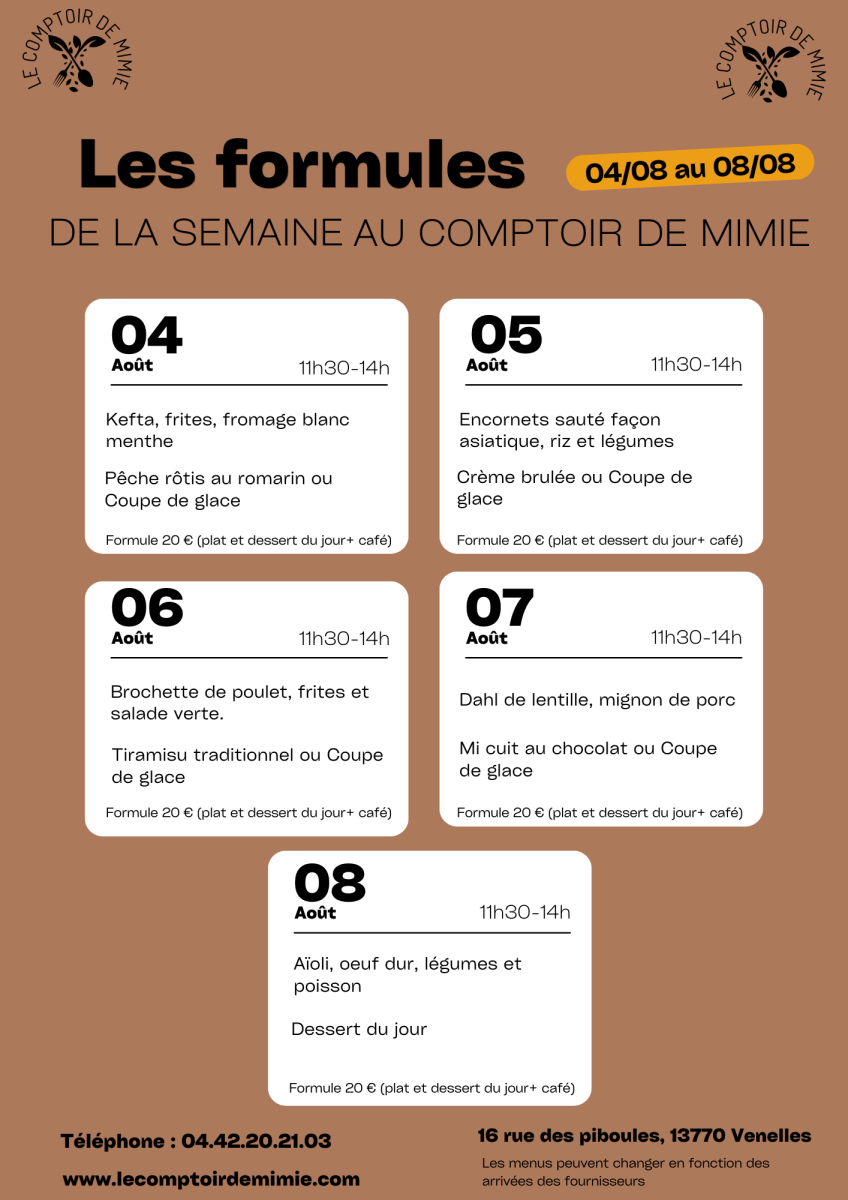 Carte du 04/08 au 08/08