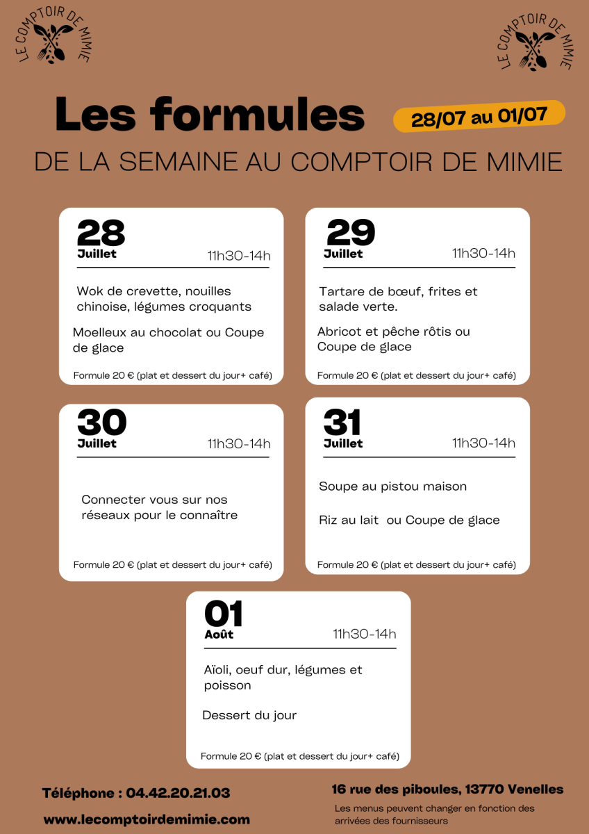 Carte du 28/07 au 01/08