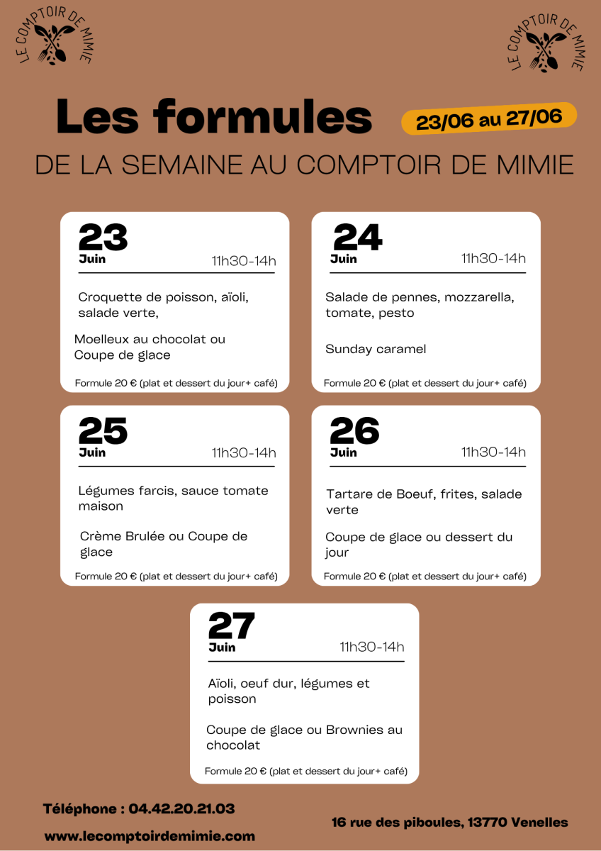 Formules du Midi du 23.06 au 27.06