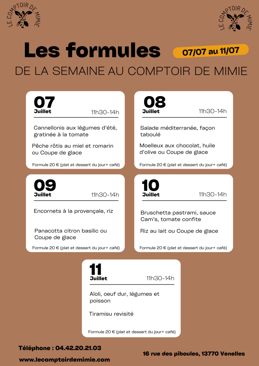 Les Formules du Midi au Comptoir de Mimie à Venelles