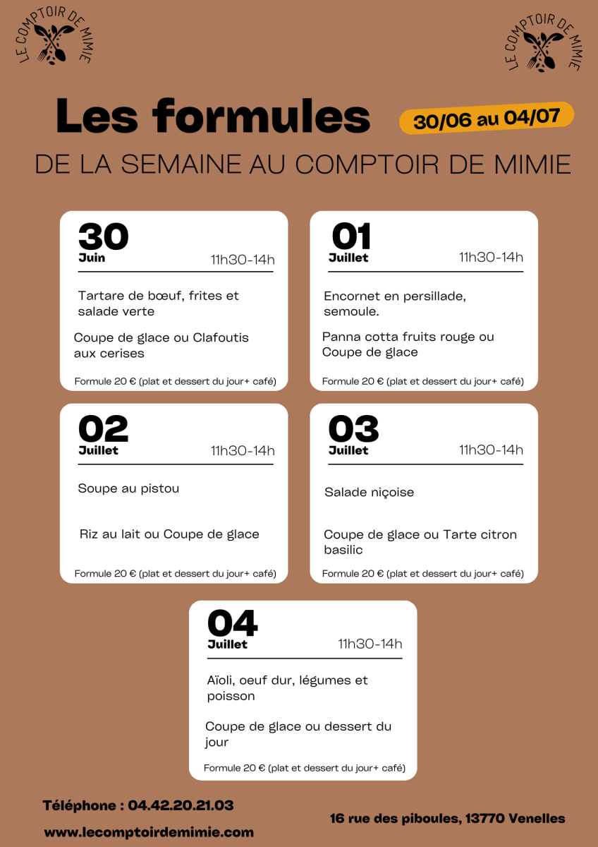 Les Formules du Midi au Comptoir de Mimie à Venelles