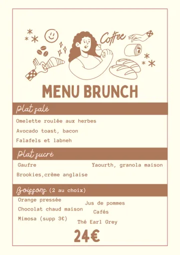 Menu brunch du 22 Mars 2026, Venelles, Le comptoir de Mimie