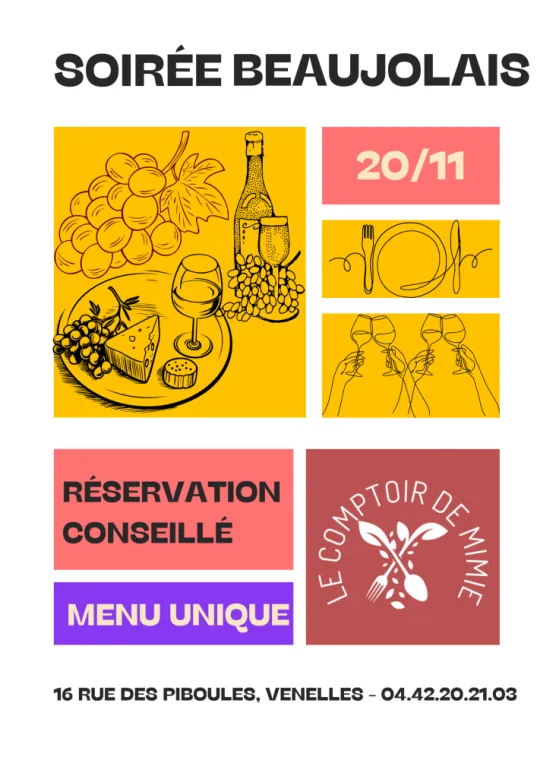 Soirée Beaujolais Nouveau 2025 , Venelles, Le comptoir de Mimie